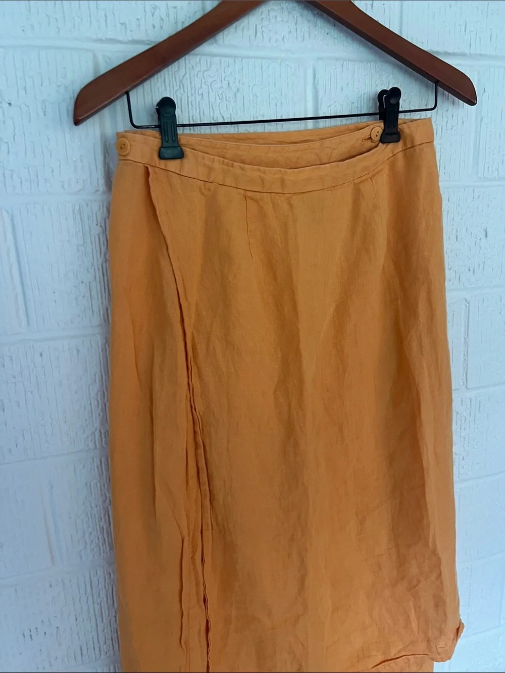Eileen Fisher Mustard Yellow High-Low Linen Wrap Skirt